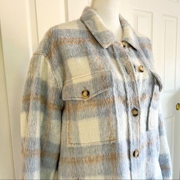 Reformation Ainslie Wool-Blend Long Jacket in Light Blue Plaid Large MSRP $268 - Picture 5 of 14